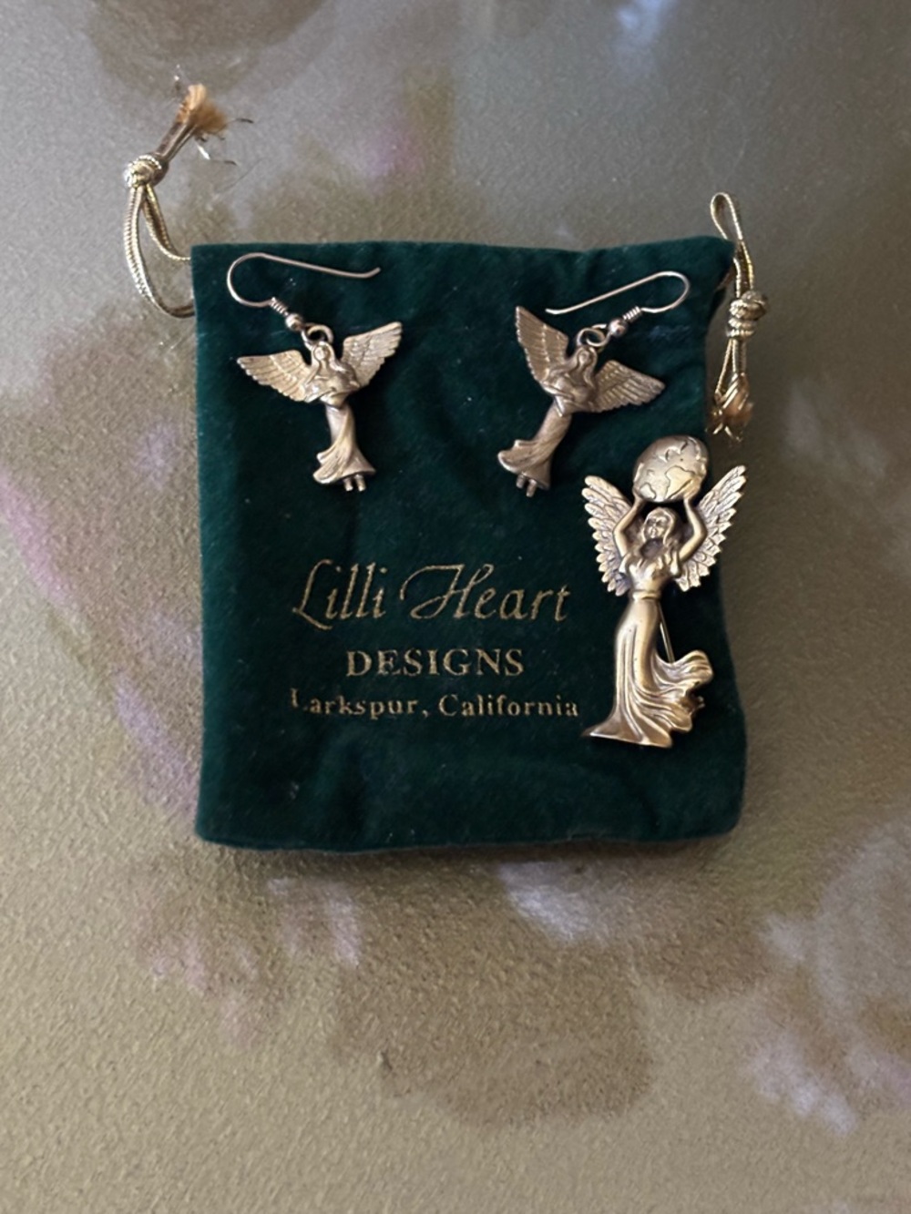 Lilli Heart Design Artisan Created Gold-tone Angel Wing Dangle Earrings & Broach